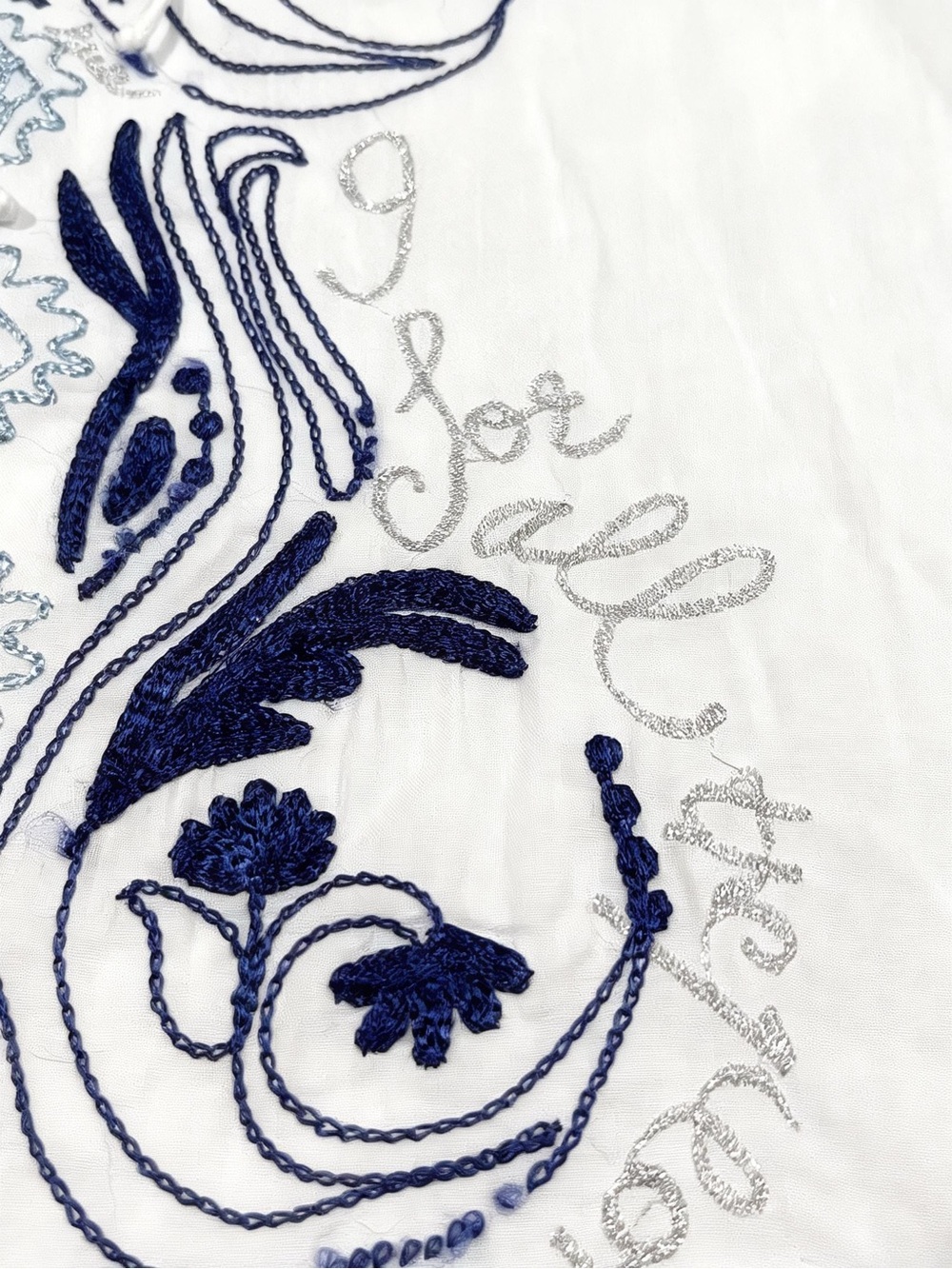 Desigual Cotton Boho Peasant Blouse White Blue Embroidered Tunic Top L - Picture 6 of 16